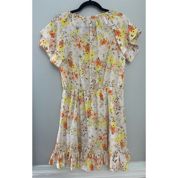 Lauren Conrad Yellow Floral Girly Summer Ruffle-Sleeve Fit & Flare Dress‎ Large - Picture 6 of 9